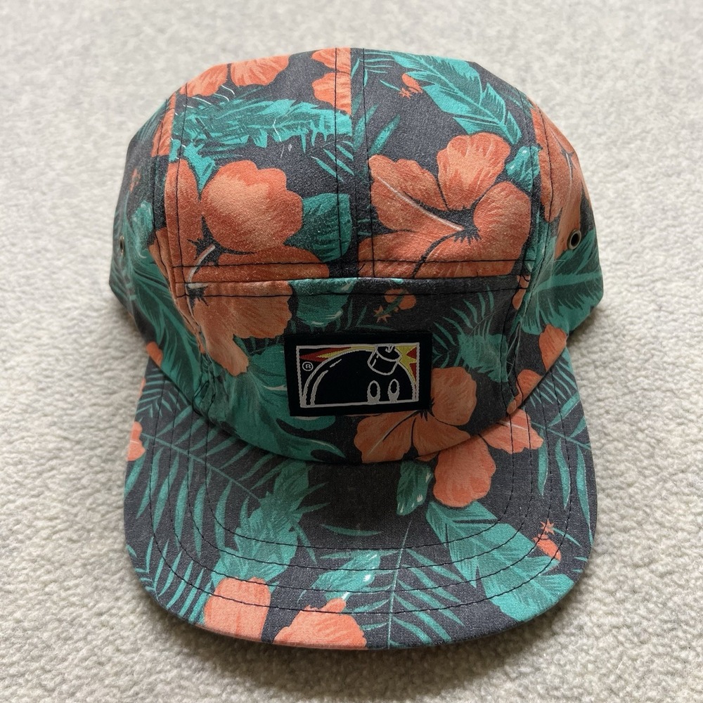 The Hundreds Floral 5 Panel Camp Hat Tropical Strapback Cap Black Orange OS